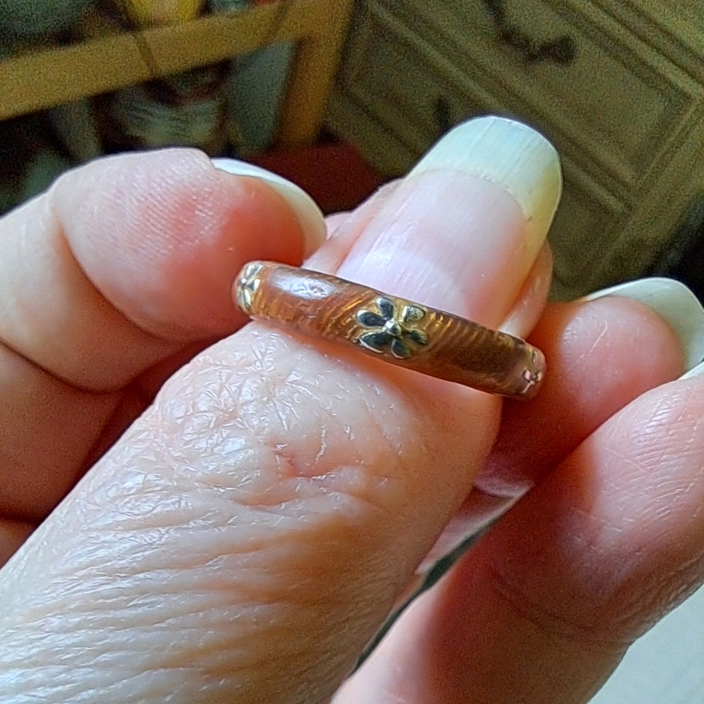 Vintage Sterling Silver True Hearts Enamel Floweret Accented Band Ring 925 Sz: 7